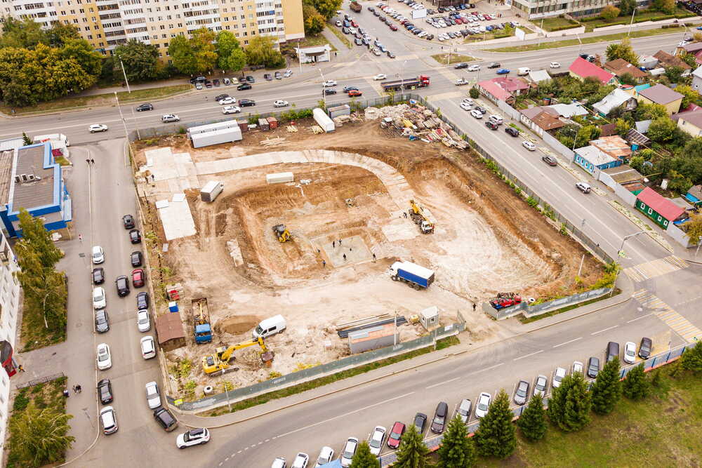 Aerial drone view of UK civil engineering earthworks site